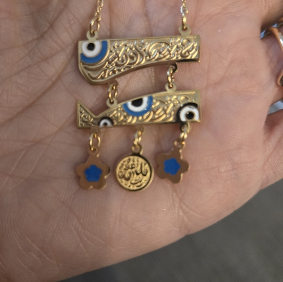 Stainless Steel Gold Evil Eye Pendant Necklace - Picture 3 of 9